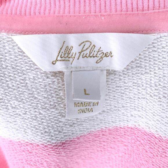 Lilly Pulitzer Ballad Pink and White Striped Sequin Palm Tree Crew Sweatshirt - Picture 8 of 9